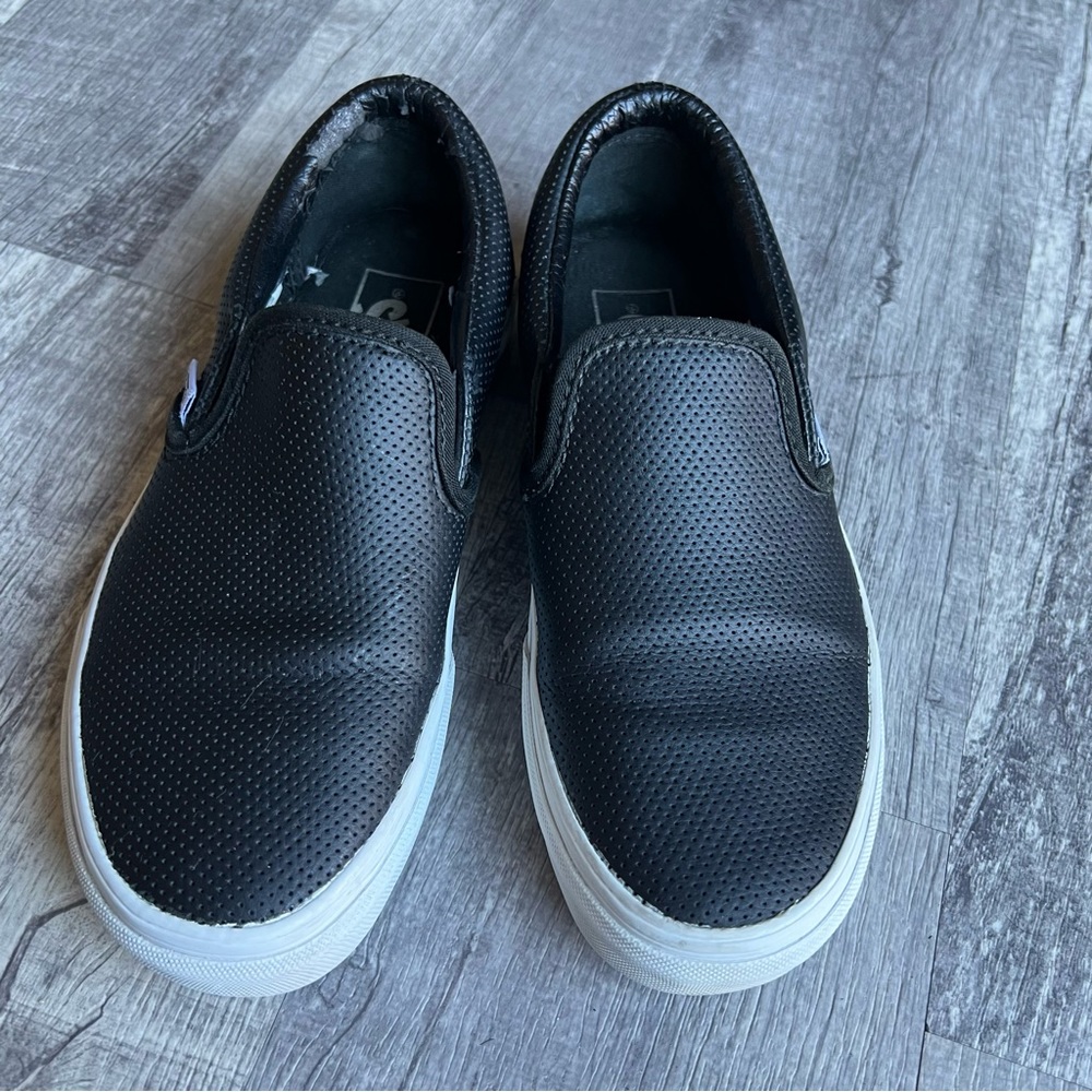 Vans Classic Slip-On Black Perforated Leather Skate Sneakers Size 5.5